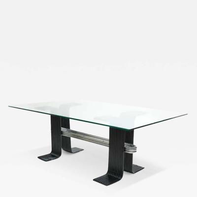  Forma Brazil Brazilian Modern Dining Table in Black Painted Iron Chrome Glass Forma 1970