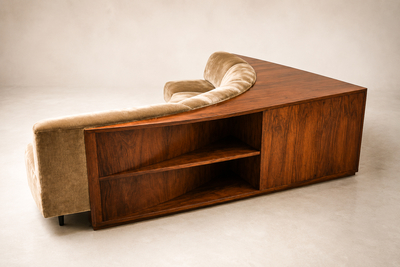  Forma Brazil Brazilian Modern Sofa with Cavi na Bookshelf Mohair Forma Brazil 1950s
