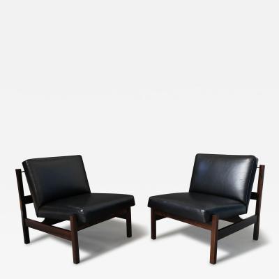  Forma Brazil Forma Brazil Rosewood Lounge Chairs in Black Leather