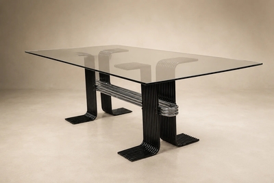 Forma Brazil Late Brazilian Modern Dining Table in Iron Chrome Glass by Forma Brazil