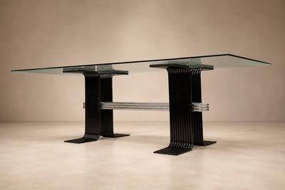  Forma Brazil Late Brazilian Modern Dining Table in Iron Chrome Glass by Forma Brazil