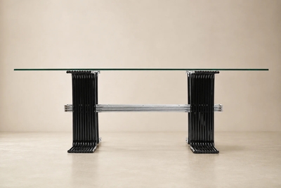  Forma Brazil Late Brazilian Modern Dining Table in Iron Chrome Glass by Forma Brazil