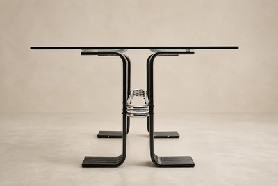 Forma Brazil Late Brazilian Modern Dining Table in Iron Chrome Glass by Forma Brazil