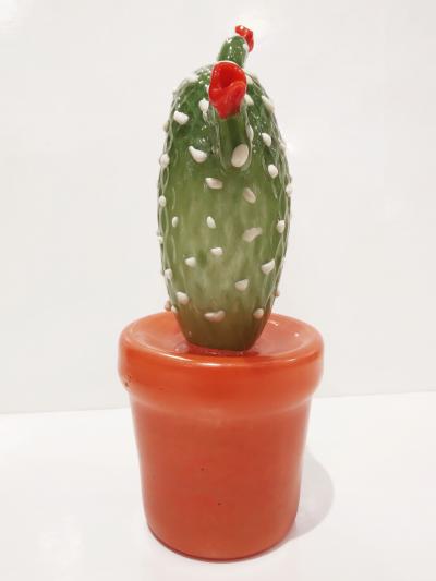  Fornace Mian Modern Italian Green White Gold Orange Murano Glass Cactus Plant Red Flowers