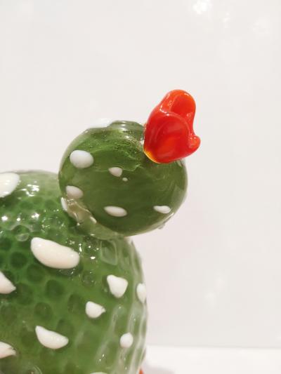  Fornace Mian Modern Italian Green White Gold Orange Murano Glass Cactus Plant Red Flowers