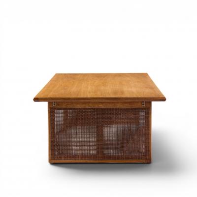  Founders Furniture Company Founders Mid Century Walnut and Cane Coffee Table