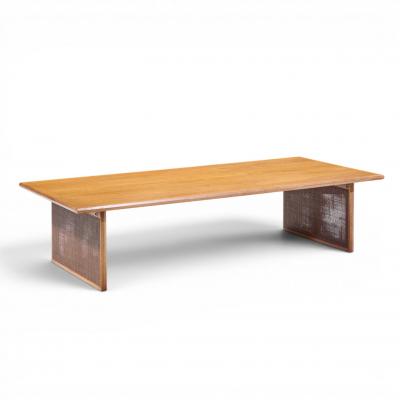  Founders Furniture Company Founders Mid Century Walnut and Cane Coffee Table