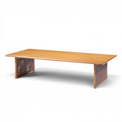  Founders Furniture Company Founders Mid Century Walnut and Cane Coffee Table