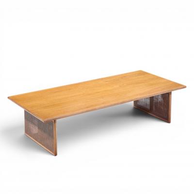  Founders Furniture Company Founders Mid Century Walnut and Cane Coffee Table