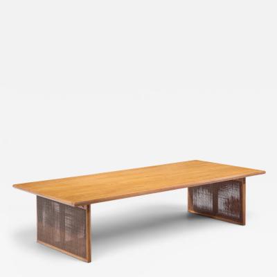  Founders Furniture Company Founders Mid Century Walnut and Cane Coffee Table