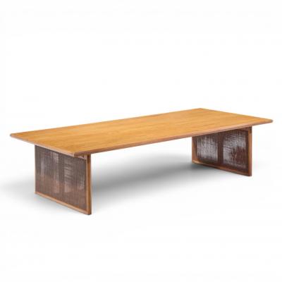  Founders Furniture Company Founders Mid Century Walnut and Cane Coffee Table