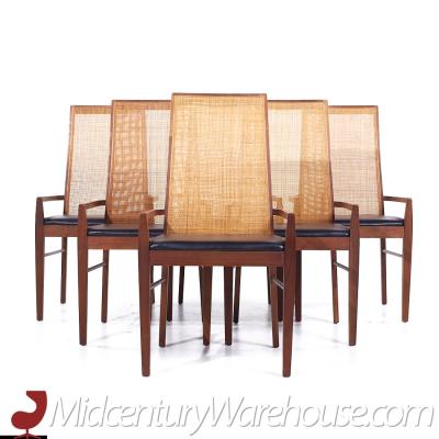  Founders Furniture Company Founders Mid Century Walnut and Cane Dining Chairs Set of 6