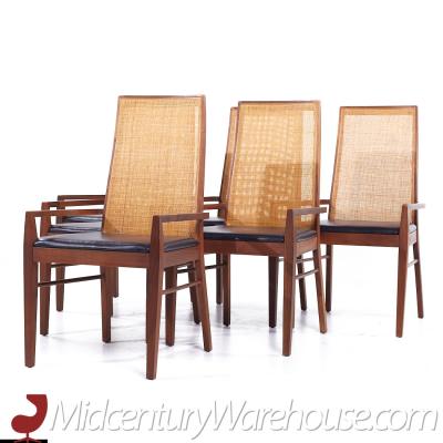  Founders Furniture Company Founders Mid Century Walnut and Cane Dining Chairs Set of 6