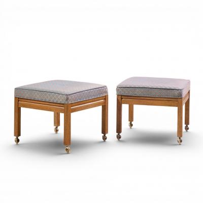  Founders Furniture Company Founders Style Mid Century Oak Rolling Upholstered Stools Pair