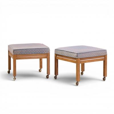  Founders Furniture Company Founders Style Mid Century Oak Rolling Upholstered Stools Pair