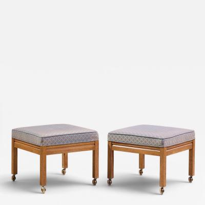  Founders Furniture Company Founders Style Mid Century Oak Rolling Upholstered Stools Pair