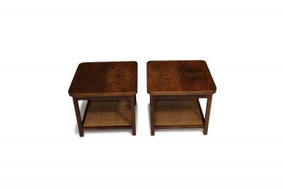 Founders Furniture Company Jack Cartwright for Founders Book Matched Walnut Cane Side Tables