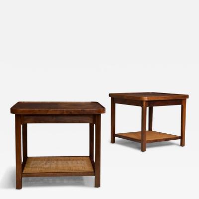  Founders Furniture Company Jack Cartwright for Founders Book Matched Walnut Cane Side Tables