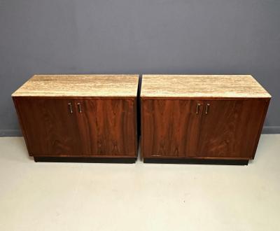 Founders Furniture Company Pair of Mid Century David Parmelee Rosewood Chests for Founders with Marble Tops