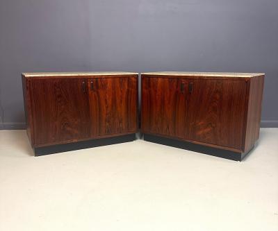 Founders Furniture Company Pair of Mid Century David Parmelee Rosewood Chests for Founders with Marble Tops