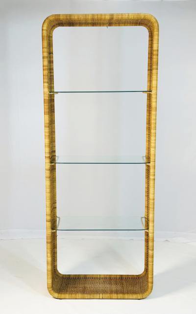  Founders Furniture Company Wicker and Glass Etagere Bookcase Display Shelf by Founders Mid Century Modern