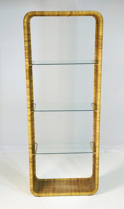  Founders Furniture Company Wicker and Glass Etagere Bookcase Display Shelf by Founders Mid Century Modern