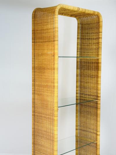  Founders Furniture Company Wicker and Glass Etagere Bookcase Display Shelf by Founders Mid Century Modern