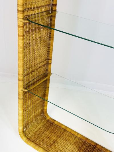  Founders Furniture Company Wicker and Glass Etagere Bookcase Display Shelf by Founders Mid Century Modern