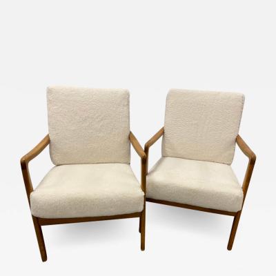  France Daverkosen France and Daverkosen Teak Armchairs Mid Century Modern in Sherpa Style Fabric