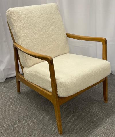  France Daverkosen France and Daverkosen Teak Armchairs Mid Century Modern in Sherpa Style Fabric