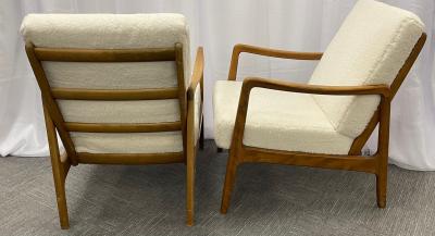  France Daverkosen France and Daverkosen Teak Armchairs Mid Century Modern in Sherpa Style Fabric