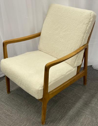 France Daverkosen France and Daverkosen Teak Armchairs Mid Century Modern in Sherpa Style Fabric