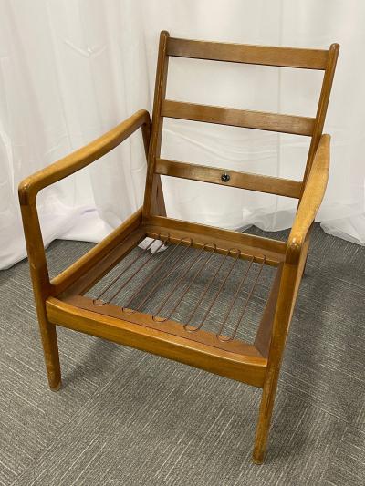  France Daverkosen France and Daverkosen Teak Armchairs Mid Century Modern in Sherpa Style Fabric