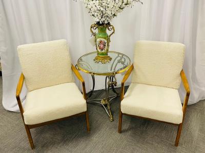  France Daverkosen France and Daverkosen Teak Armchairs Mid Century Modern in Sherpa Style Fabric