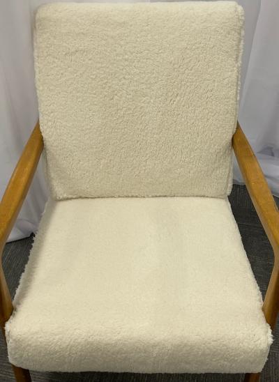  France Daverkosen France and Daverkosen Teak Armchairs Mid Century Modern in Sherpa Style Fabric