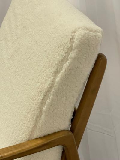  France Daverkosen France and Daverkosen Teak Armchairs Mid Century Modern in Sherpa Style Fabric