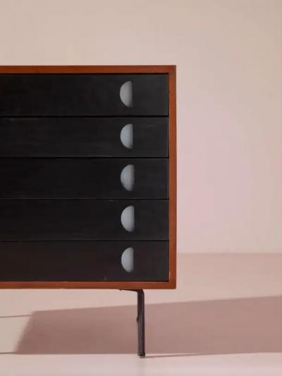  Franco Campo Carlo Graffi Campo Graffi sideboard with desk in teak and red fabric by Home Italy 1950s