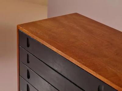  Franco Campo Carlo Graffi Campo Graffi sideboard with desk in teak and red fabric by Home Italy 1950s