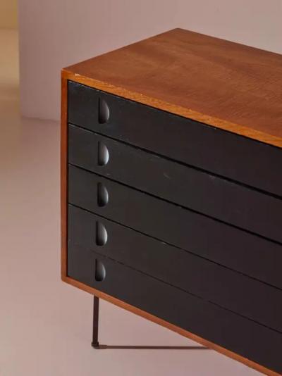  Franco Campo Carlo Graffi Campo Graffi sideboard with desk in teak and red fabric by Home Italy 1950s