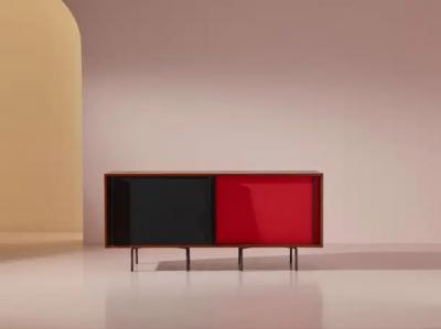  Franco Campo Carlo Graffi Campo Graffi sideboard with desk in teak and red fabric by Home Italy 1950s