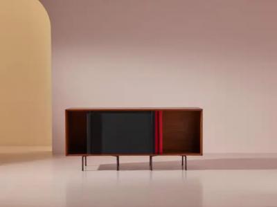  Franco Campo Carlo Graffi Campo Graffi sideboard with desk in teak and red fabric by Home Italy 1950s