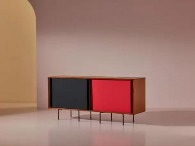  Franco Campo Carlo Graffi Campo Graffi sideboard with desk in teak and red fabric by Home Italy 1950s