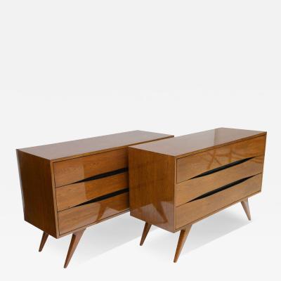  Franco Campo Carlo Graffi Fine Pair of Italian Modern Three Drawer Commodes Campo and Graffi Attributed