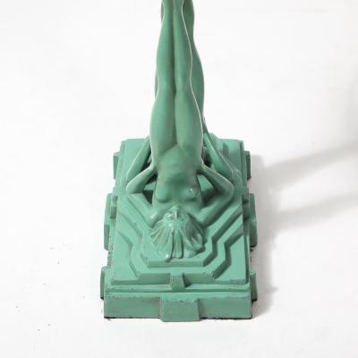  FrankArts Art Deco Frankarts L220 Turquoise Figurative Green Craqueleur Glass Table Lamp