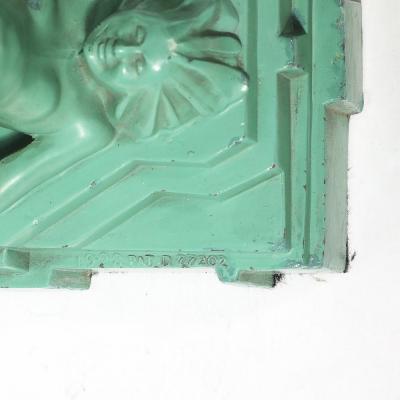  FrankArts Art Deco Frankarts L220 Turquoise Figurative Green Craqueleur Glass Table Lamp