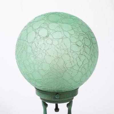  FrankArts Art Deco Frankarts L220 Turquoise Figurative Green Craqueleur Glass Table Lamp