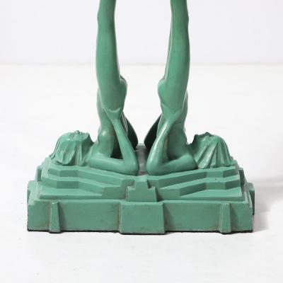  FrankArts Art Deco Frankarts L220 Turquoise Figurative Green Craqueleur Glass Table Lamp