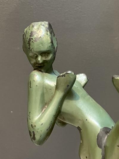  Frankart Inc ART DECO GREEN STYLIZED THREE NUDE ASHTRAY HOLDER BY FRANKART