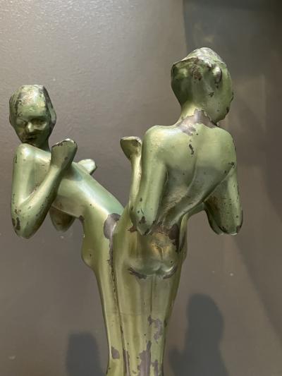  Frankart Inc ART DECO GREEN STYLIZED THREE NUDE ASHTRAY HOLDER BY FRANKART