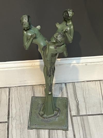  Frankart Inc ART DECO GREEN STYLIZED THREE NUDE ASHTRAY HOLDER BY FRANKART